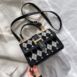 Rhombus Stitching Handbags Trend Fashion Shoulder Bag Retro Simple Messenger Small Square Bag Mart Lion Black 1  