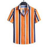 Vertical Stripe Shirt Men's Short Sleeve Slim Button Formal Dress Camisa Casual Hombre Beach Shirt Men's Blouses Tops Mart Lion   