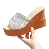 Women Slippers Outdoor Summer Wedge Sandals Mesh Sequin Slide Mujer Verano Beach Slides Platform Slippers Mart Lion   