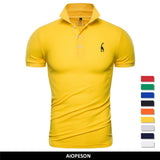 Polo Shirt Men's Solid Casual Cotton Giraffe Slim Fit Embroidery Short Sleeve 10 Colors Mart Lion   