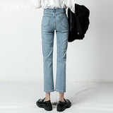 ZOENOVA Jeans Women Business High Waist Straight Denim Pants Loose Casual Korean Vintage Female Trousers Pantalon With Belt New  MartLion