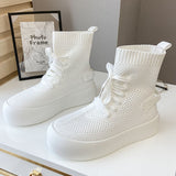 Summer Thin Fried Street Hellow Boots Women British Style Breathable Hollow-out Flying Woven Thin Booties Thick Bottom Mart Lion White 34 
