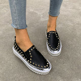 Women Platform Flats Shoes Casual Studded Flats Luxury Brand Rivet Loafers Unisex Slip on Big Spikes Studded Mart Lion black 36 