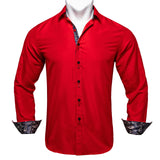 Men's Shirt Long Sleeve Red Solid Blue Paisley Color Contrast Dress Shirt for Men's Button-down Collar Clothing Mart Lion CY-2201 M 