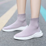 Summer Black Socks Sneakers Men's Slip on Sports Shoes Flats Unisex Breathable Adult Casual Women shoes Mart Lion purple 35 China