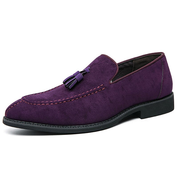 Suede Leather Men's Loafers Shoes Soft Dress Slip On Casual Moccasins Soft Formal Leisure Social Mart Lion Purple 6.5 