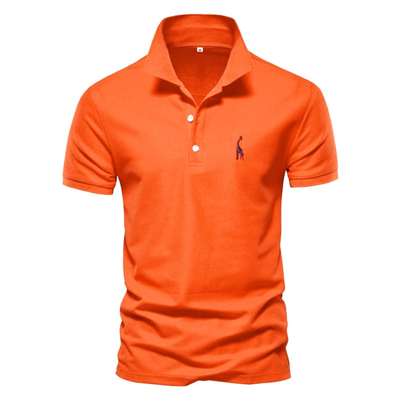Men's Polo Shirt Casual Deer Embroidery 35% Cotton Short Sleeve Mart Lion orange CN Size M 55-65kg 