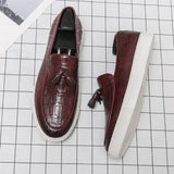 Red Men's Vulcanize Shoes Slip-On Autumn Sneaker Casual Handmade Mart Lion   