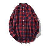 Vintage Women Plaid Shirts Korean Oversize Button Up Tops Autumn Long Sleeve Casual Outwear Blusas Mujer Mart Lion Red S 
