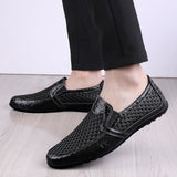 Men's Summer Leather Loafers Casual Shoes Breathable Sneakers Comfort Outdoor Black Rubber Flat Shoes Mart Lion   