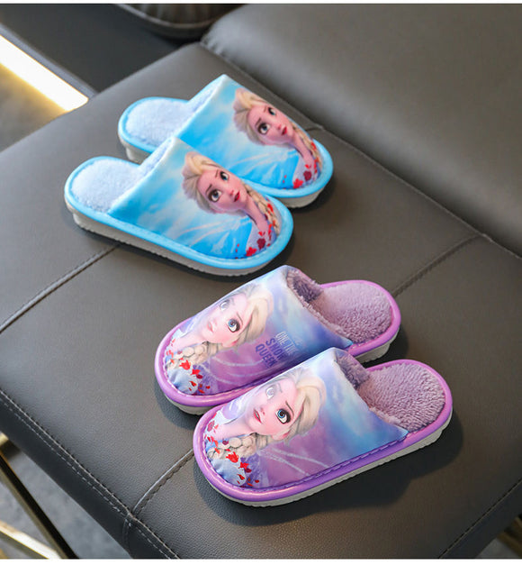 Home Children Cotton Slippers Frozen Princess Elsa Girls Winter PU Leather Waterproof Indoor Non-slip Warm Boys Shoes Mart Lion   