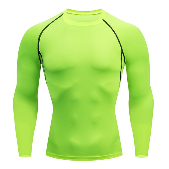 Compression Running Shirts Men's Dry Fit Fitness Gym Men Rashguard T-shirts Football Workout Bodybuilding Stretchy Clothing Mart Lion Green S 