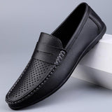 Leather Men's Breathable Driving Shoes Luxury Formal Men's Loafers Moccasins Lazy Flats Black Mart Lion   