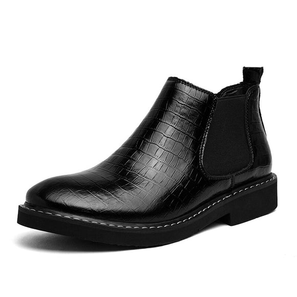 Genuine Leather Men's Chelsea Boots Inner Height Ankle Dress Masculina Mart Lion Black 37 