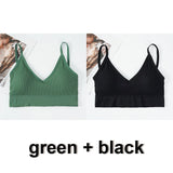 2Pcs Women Tank Crop Top Seamless Underwear Female Crop Tops Lingerie Intimates With Removable Padded Camisole Mart Lion black and green L China