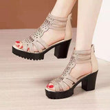 Heels Gladiator Sandals Woman Open Head Rivet Block Heel Platform Shoes Summer Back Zip Mart Lion beige 35 