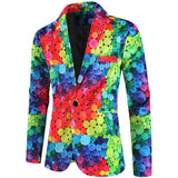 Purple Cute Suits Men's Heart Cup Print Blazer Slim Masculimo Vinatge Dress Club Suit Jackets Homme Mart Lion   