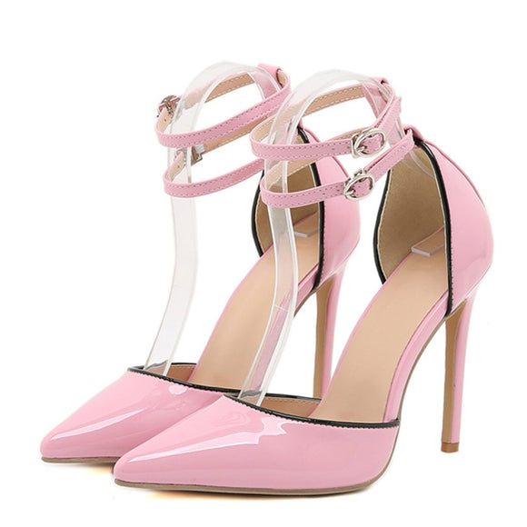  Liyke Pointed Toe Pink Heels Ladies Party Wedding Stripper Shoes Women Pumps Double Buckle Ankle Strap Stilettos Mart Lion - Mart Lion