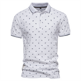 Cotton Men's Polo Shirts Triangle Print Short Sleeve Golf Wear Mart Lion White EUR S 60-70kg 