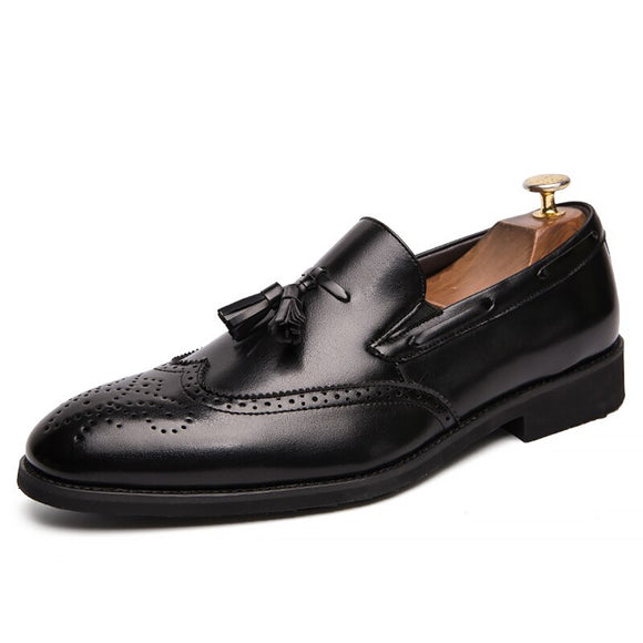 Brogue Dress Shoes Men's Formal Social Antumn Leather Classic Oxfords Zapatos De Hombre Elegantes Mart Lion Black 6.5 