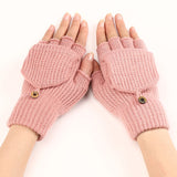 Wool Knitted Fingerless Flip Gloves Winter Warm Flexible Touchscreen Gloves Men Women Unisex Exposed Finger Mittens Glove Mart Lion Pink  