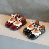 Children Mary Janes Red Black Ruffles Bowknot Patent Leather Kids Princess Shoes Round Toe Girl's Flat Mart Lion   
