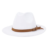 Fedora Hat Men's Women Brown Leather Belt Decoration Felt Hats Autumn Winter Imitation Woolen For Women British Style Felt Hat Mart Lion White 56-58cm 