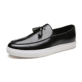 Loafers Men's Shoes PU Solid Color Classic Moccasin Casual Party Outdoor Retro Tassel Casual Mart Lion Black 38 