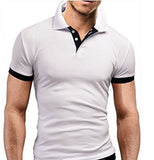 Men's T-shirt Lapel Casual Short-sleeved Stitching Solid Color Pullover Mart Lion   