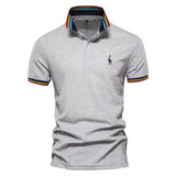 Summer Polo Men's Solid Giraffe Embroidery Short Sleeve Shirts Stand Collar Mart Lion grey EUR M 60-70kg 