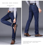 Winter Men Fleece Warm Jeans Classic Style Casual Thicken Regular Fit Denim Pants Black Blue Trousers Mart Lion   