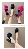  Summer Super High Heel Rhinestone Waterproof Platform Satin Square Toe Women Sandals Mart Lion - Mart Lion