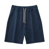 Summer Vintage Men's Casual Shorts Cotton Multicolor Drawstring Simple Sports Shorts Loose Mart Lion Dark Blue M 