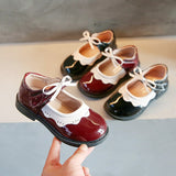 Children Mary Janes Red Black Ruffles Bowknot Patent Leather Kids Princess Shoes Round Toe Girl's Flat  Mart Lion
