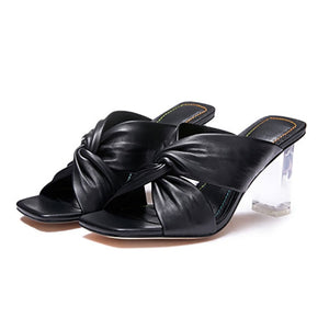 Summer Square Toe Women Slippers Thin High Heel Ladies Mules Elegant Female Outside Slides Sandal Shoes Ladies Mart Lion black 35 