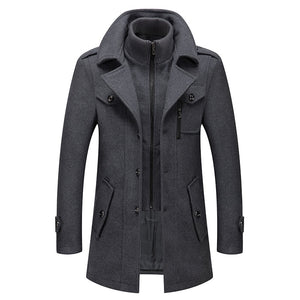 Winter Men's Wool Blends Coats Solid Color Thick Warm Woolen Overcoat Double Neck Trench Coat Single Breasted Windbreaker Mart Lion   