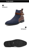 Men's Short Boots Buckle Strap Mixed Colors Blue Brown Shoes Handmade Ankle Mart Lion   
