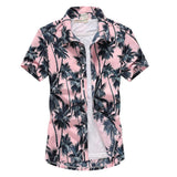 26 Colors Summer Men's Hawaiian Shirts Short Sleeve Button Coconut Tree Print Casual Beach Aloha Shirt Mart Lion 14 pink 2XL for 180CM 80KG 