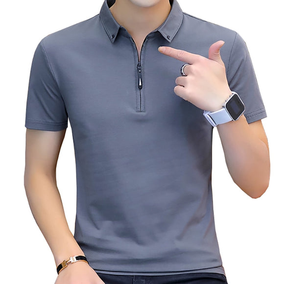 summer casual polo shirt men's short sleeve turn down collar slim fit sold color polo Mart Lion Dark Gray 2 M 50-60 KG China