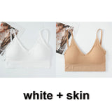 2Pcs Women Tank Crop Top Seamless Underwear Female Crop Tops Lingerie Intimates With Removable Padded Camisole Mart Lion white and skin L China