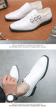 British Style Classic Men's Social Shoe White Leather Dress Shoes Men's Slip-on Wedding Pointed Loafers zapatos hombre Mart Lion   