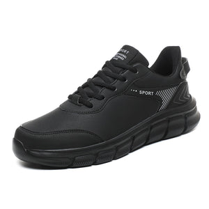 Casual Shoes Men's Sneakers Lace-Up WaterProof Leather Walking Lightweight Non-slip Footwear Zapatos Hombre Mart Lion AllBlack 39 
