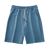 Summer Vintage Men's Casual Shorts Cotton Multicolor Drawstring Simple Sports Shorts Loose Mart Lion Navy Blue M 
