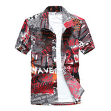 Men's Short Sleeve Hawaiian Shirt Colorful Print Casual Beach Hawaiian Shirt Mart Lion 11 red Asian size 2XL 