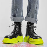 Men's Platform Chelsea Boots Thick Sole Split Leather Ankle shoes Round Toe Short Mart Lion Side Zipper Yellow 38 