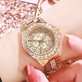 Casual Ladies Quartz Watch Rhinestone Women Rose Gold Wristwatch Feminino Reloj Mujer Mart Lion Gold  