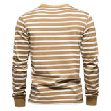 100% Cotton Long Sleeve T shirts Men's Contrast Striped O-neck  Autumn Clothing Mart Lion   