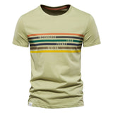 Striped Cotton T-shirts Men's O-neck Slim Fit Causal Designer Summer Short Sleeve Clothing Mart Lion TS178-LightGreen CN Size M 55-65kg 