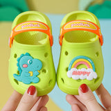 Children Summer Beach Shoes Home Household Garden Shoes Sandals Summer Baby Slippers Sole Slippers Hole Mart Lion green 18-19 