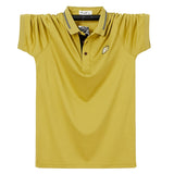Classic Solid Color Polo Shirt Men's Silk Cotton Summer Short Sleeve Tee Shirts Homme Slim Fit Casual Button Camisa Polo Mart Lion Gold M 